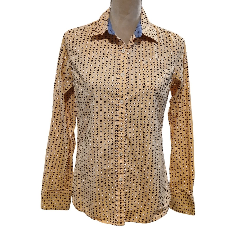 Ariat REAL Womens Fitted Long Sleeve Button Down Shirt Orange Geometric Print M